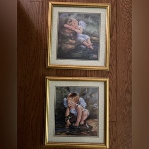 Gold Framed Boy with frog Prints